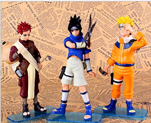 Monkey King 3PCS Japanese Naruto Uchiha Sasuke Gaara PVC Action FIgure Naruto Figruine with Base