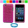 Premium Two Piece Pink Diamond Rhinestone Design Protective Cover Case for Apple iPod Touch 4th Generation (8GB 16GB 32GB) iPod Touch 4 Latest Gen + SumacLife TM Wisdom Courage Wristband, Pink Diamond