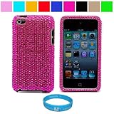 Premium Two Piece Pink Diamond Rhinestone Design Protective Cover Case for Apple iPod Touch 4th Generation (8GB 16GB 32GB) iPod Touch 4 Latest Gen + SumacLife TM Wisdom Courage Wristband, Pink Diamond