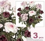 Three 17" Artificial Mandy Rose/Hydrangea Mixed Silk Flower Bushes