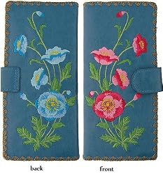 Papaver Flower Blue Embroidery Large Wallet