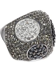 Sterling Silver Plated Black Clear Crystal Oval Ring
