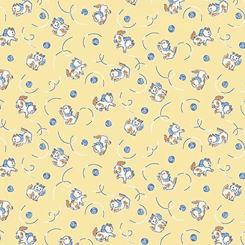 Cat Fabric - Animal Quackers - Frisky Kittens - Yellow - 100% Cotton - By the Yard