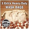 NaturOli Soap Nuts Wash Bags (Set of 3) Large, Extra-heavy-duty, Muslin, Double-Draw. UNPRINTED! No inks to come off in your wash.