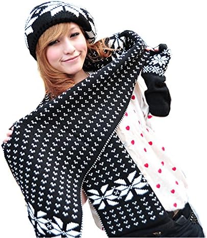 Black Friday 2014 Clearance Warm Christmas Snowflake Knitted Scarf Hat Glove Set