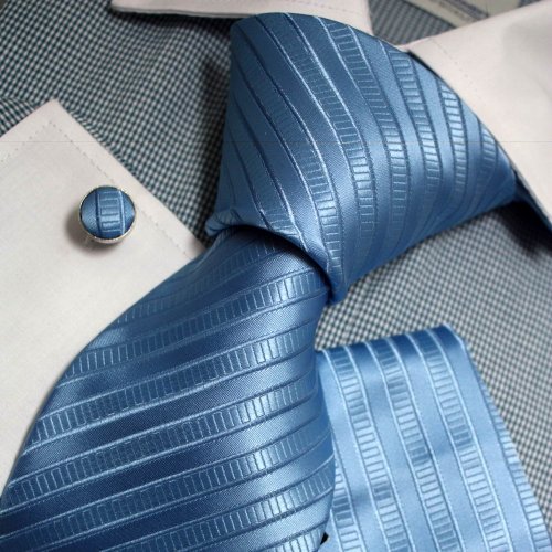 Blue Patterned Woven Silk Tie Handkerchiefs Cufflinks Gift Box Set dodger blue italian tie Pointe Tie PH1124