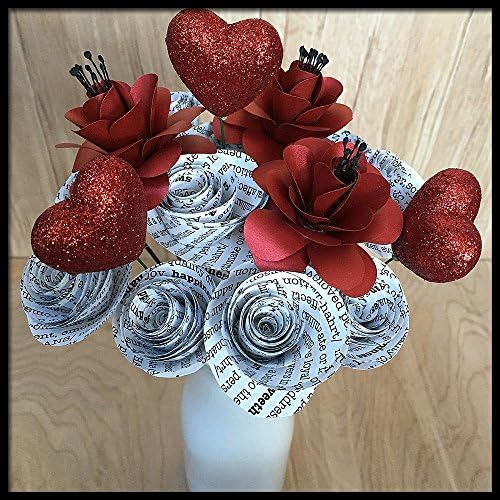 Valentine Hearts, Red Roses &amp; Wish Flower Paper Flower Bouquet
