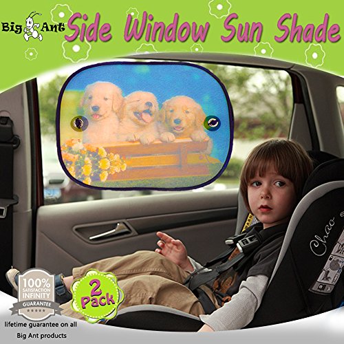 Big Ant Car Sun Shade for Side Window Lovely Dogs Design - Baby Car Sunshade Protector Sunlight & Glare Protection - UV Blocker - Sun Protection For Car, Baby and Kids (2 Pack)
