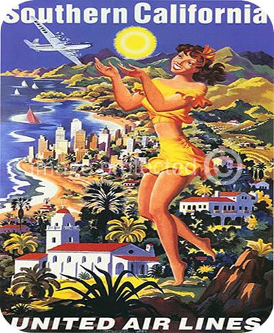 Southern California United Airlines Travel Art MOUSE PADSouthern California United Airlines Travel Art MOUSE PAD