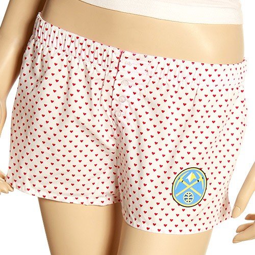 NCAA Denver Nuggets Ladies White Hearts Fold-Over Pajama Shorts (Medium)