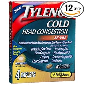 Lil' Drugstore Products Tylenol Cold (Head Congestion,Severe) Caplets,4-Count Boxes (Pack of 12)