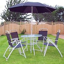DERRY 6 PIECE TEXTOLINE PATIO SET IN BLACK INCLUDES PARASOL