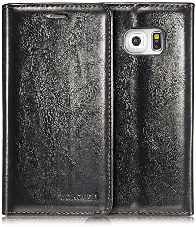 Samsung Galaxy S6 Edge Hexagon Premium Cover Leather Case - Luxury Wallet Magnetic Flip Cover Leather Case for Galaxy S6 Edge (Black)