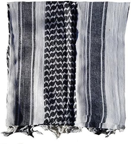 C4T Industries® Military Shemagh Tactical Arab Keffiyeh Coalition Desert Scarf Wrap - 100% Cotton - 42" x 42" Cloth Provides Head, Neck and Face Protection - White / Black