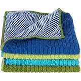 Ritz Microfiber 12 by 12-Inch Dish Cloth with Poly Scour Side, Assorted Blue/Green, 4-Pack