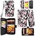 Cellularvilla Wallet Case for ZTE Boost MAX N9520 Pu Leather Wallet Card Flip Open Pocket Case Cover Pouch (Black Pink Flower)
