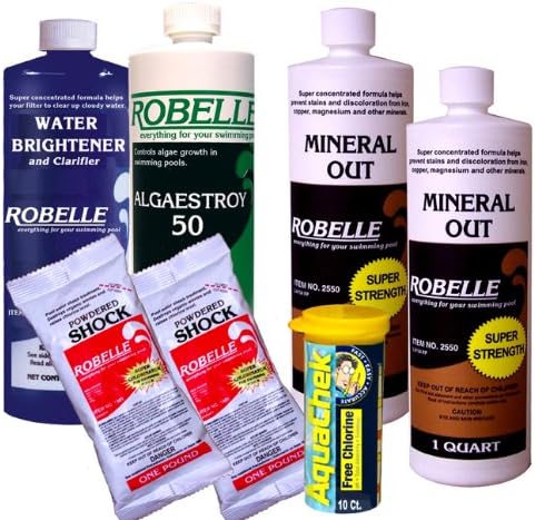 Robelle Clarifier, Mineral Out, Algaecide, Calcium Hypochlorite Shock Swimming Pool Start-Up Chemical Kit For Pools Up To 20,000 Gallons