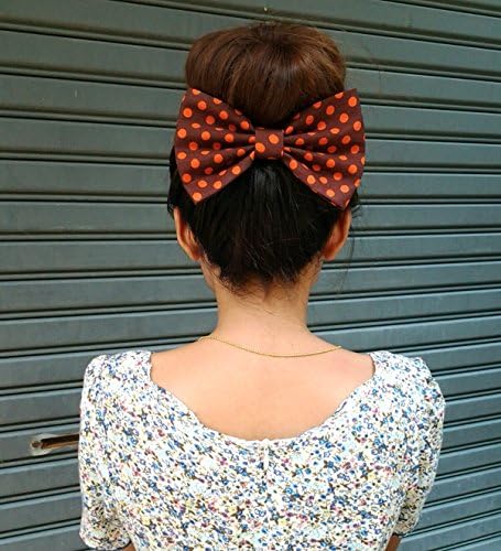 ORANGE DOT ON BROWN OVERSIZE BOW HAIR CLIP