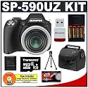 Olympus SP-590 UZ 12 Megapixel Digital Camera with 26x Wide Angle Ultra Zoom + 8GB microSD Card + (4) AA Batteries + Case + Cameta Bonus Accessory Kit