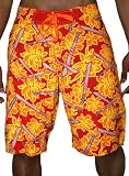 SHMACK Pathfinder Mens Hawaiian Floral Board Shorts Swim Trunks Red Orange Yellow