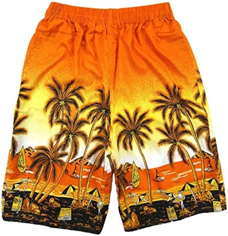 BLLstar Men's Hybrid Boardshorts Coconut Tree Printing - Isla Palms Orange XL
