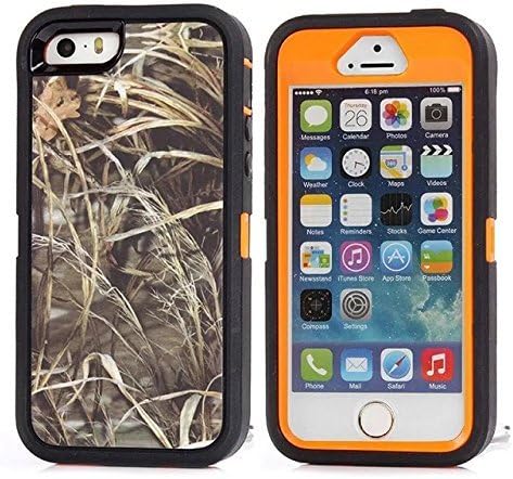 For Iphone 5 Case,Iphone 5s Case,Fivers(TM) Heavy Duty Case 3 in 1 Three Advantages Waterproof Dustproof Shakeproof with Forest Camouflage Desig Cell Phone Cases for Iphone 5/5s (Grass- Orange)