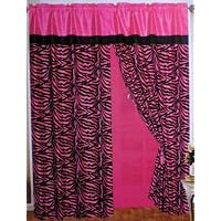 A Pair of Faux Silk and Flocking Printing Pink Zebra Valance Windows Curtain / Drapes / Panels with Linen and Tieback.