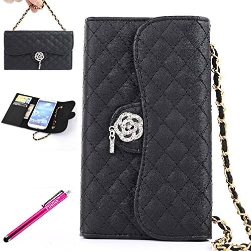 Galaxy S5 Case, Bling [Flip Handbag] Purse Wallet Case Card Slots [Shoulder Chain] Magnetic Closure Anti-Slip Bumper Case for Samsung Galaxy S5 - Black