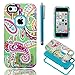 ULAK iPhone 5C Case,Soft TPU Skin and Hard Inner Shell Solid PC Back,Anti Scratch,Dust Plug,Hybrid Dual Layer Cover,for iPhone 5C Paisley Flower+Aqua Blue PC