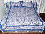 Vintage Home Decor Block Print & Brocade Work Cotton Bed Sheet Bedspread wi ....