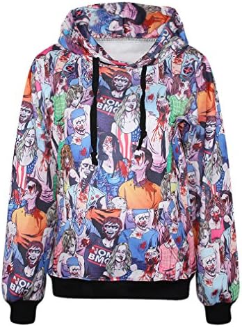ROSEBE Mens Unisex Couple 3D Zombie Terror On The Streets Print Drawstring Hoodie Sweatshirt Polluver XL