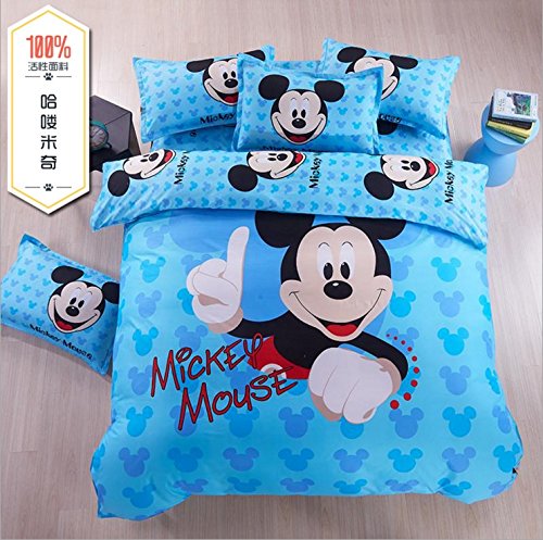4 Pcs Kids Bedroom Decorative Duvet Cover Sets,Fashion Cartoon Design Bedding Sheet,Duvet Cover, Pillow Case (Full, Blue Mickey Mouse)