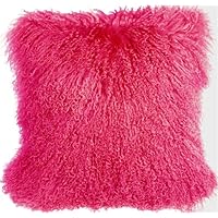 Pillow Decor - Mongolian Sheepskin Hot Pink 18' x 18' Decorative Throw Pillow