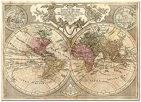Hcozy Art - Canvas painted World Map Vintage Style Poster Print, modern wall painting on canvas wall decor and home decor, floral oil painting pictures, ys154(Stretched and Framed Artwork)