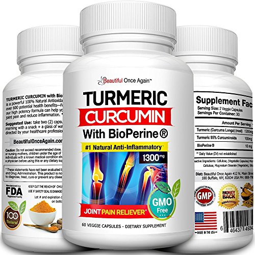 Turmeric Curcumin 1300mg #1 Natural Anti-inflammatory with 600 Potential Health Benefits * 100% Vegan, Non-GMO Pain Reliever Supplement | Great for Joint Pain Relief | Made in the USA with BioPerine ® Turmeric Curcumin 1300mg #1 Natural Anti-inflammatory with 600 Potential Health Benefits * 100% Vegan, Non-GMO Pain Reliever Supplement | Great for Joint Pain Relief | Made in the USA with BioPerine ®
