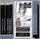 21 Pc Sketch & Drawing Set W/pencils, Charcoals,erasers