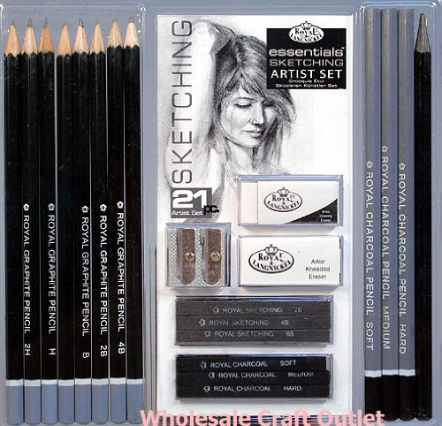 21 Pc Sketch & Drawing Set W/pencils, Charcoals,erasers