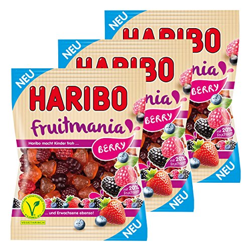 Haribo Fruitmania Berry, 3er Set, mit 20 % Fruchtsaft, Gummibärchen, Weingummi, Fruchtgummi, im Beutel, 525 g