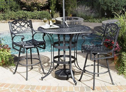 3pc Outdoor Cast Aluminum Bar Table Set in Black Finish product image