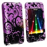 Premium Designer Slim Hard Crystal Snap-on Rubber Coated Case for Apple iPod Touch 2, 8GB, 32GB, 64GB - Cool Black Purple Swirl Butterfly Print