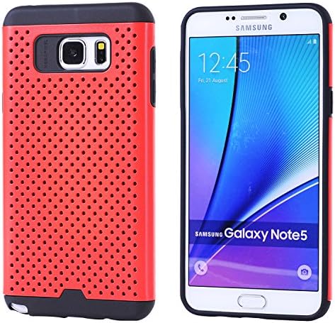 Galaxy Note 5 Case, Faypro® Armor Mesh Dual Layer Shell Cover Hybrid PC Silicone Shockproof Hard Soft Skin Case for Samsung Galaxy Note 5 (Red)