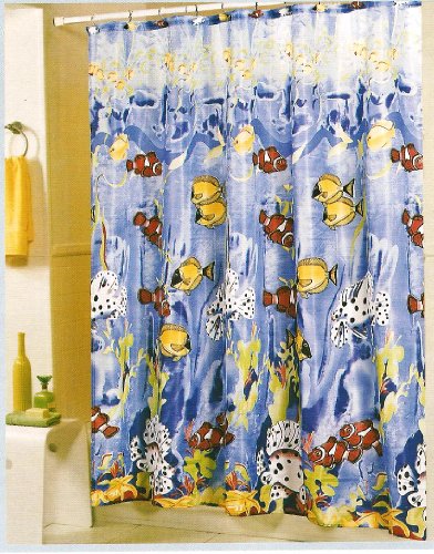 OCEAN FISH FABRIC SHOWER - BLUE