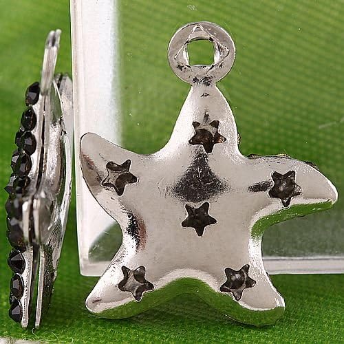 10pc Silver Tone Jet Crystal Star Drop Bead Charm AA849-5