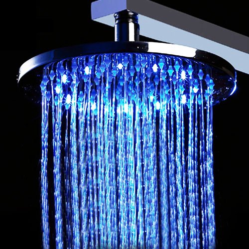 Faucetland 004001591 12 Inch Solid Brass Wall Mount Round Rainfall LED Showerhead, Chrome
