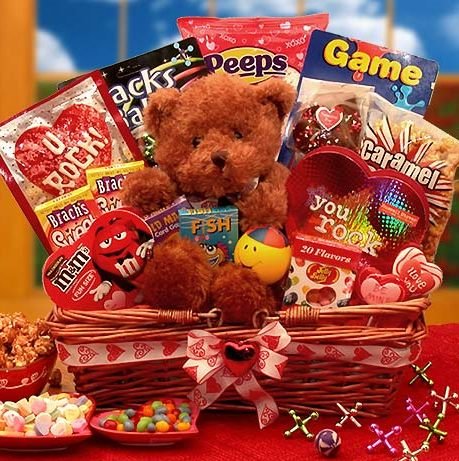 "You Rock" Valentines Day Gift Basket with Teddy Bear - Perfect for Kids or 
