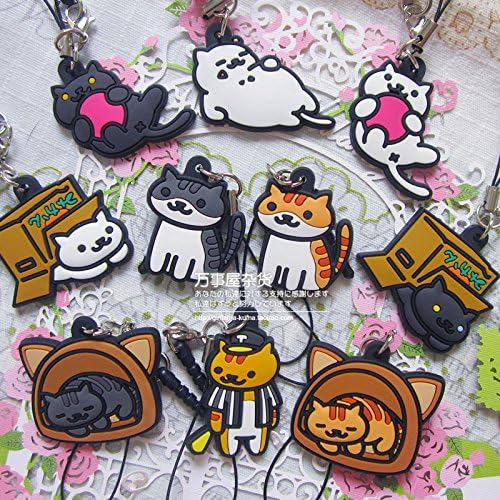 Japanese Game Neko Atsume ねこあつめ Cute Cat Keychain Key Ring Strap Rubber 10 Pcs b2