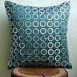 Teal N Silver Rings- Decorative Pillow Cover - Silk Pillow Cover with Sequin Embroidery