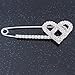 Rhodium Plated Clear Crystal Heart Safety Pin Brooch - 85mm L