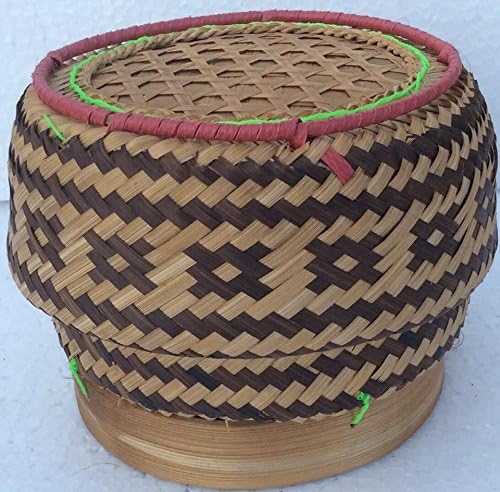 Thai Handmade Bamboo Sticky Rice Basket. (Free A Gift Elephant Cotton Key Chain Handmade)