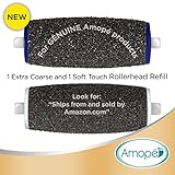 Amope Pedi Perfect Pedicure Foot File/Foot Smoother Mixed Refills with Diamond Crystals for stubborn, thick hard skin-Contains 2 Replacement Roller Heads (1 Extra Coarse and 1 Soft Touch)